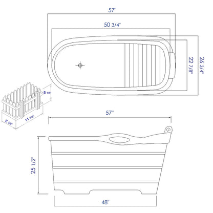 ALFI brand AB1187 57" Free Standing Wooden Soaking Bathtub with Headrest