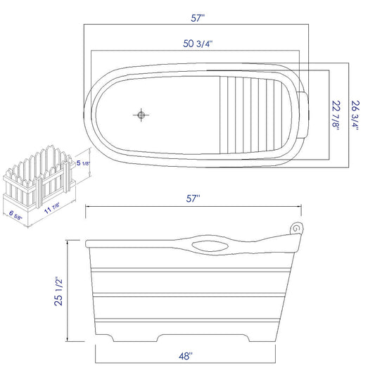 ALFI brand AB1187 57" Free Standing Wooden Soaking Bathtub with Headrest
