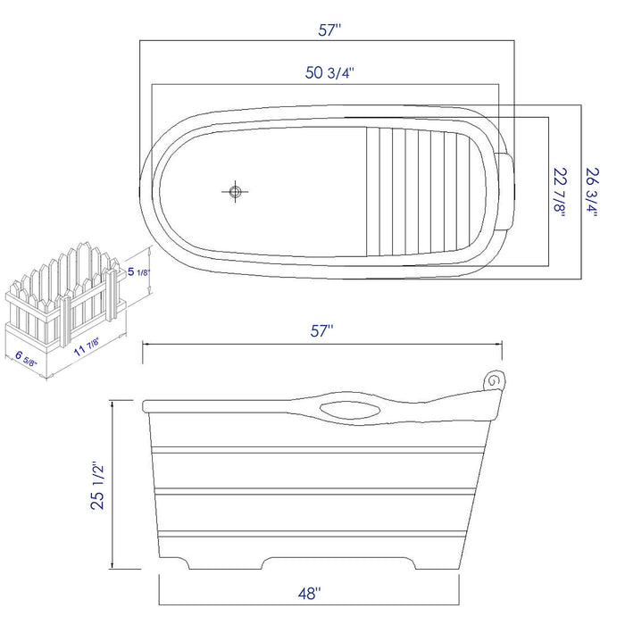 ALFI brand AB1187 57" Free Standing Wooden Soaking Bathtub with Headrest