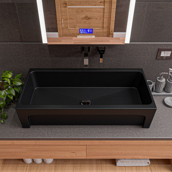 ALFI brand AB36TRBM 36" Black Matte Above Mount Fireclay Bathroom Trough Sink