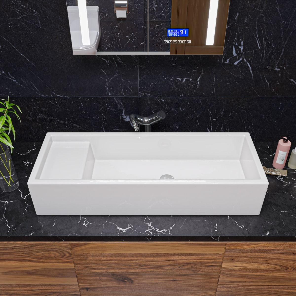 ALFI brand AB39TR 39" White Above Mount Fireclay Bathroom Trough Sink