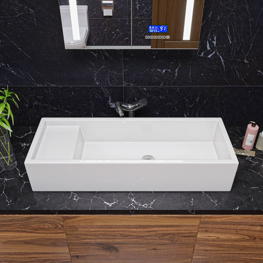 ALFI brand AB39TR 39" White Above Mount Fireclay Bathroom Trough Sink
