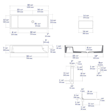 ALFI brand AB39TR 39" White Above Mount Fireclay Bathroom Trough Sink