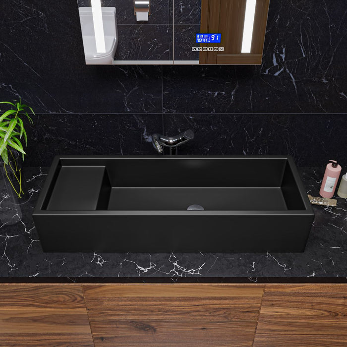 ALFI brand AB39TRBM 39" Black Matte Above Mount Fireclay Bathroom Trough Sink