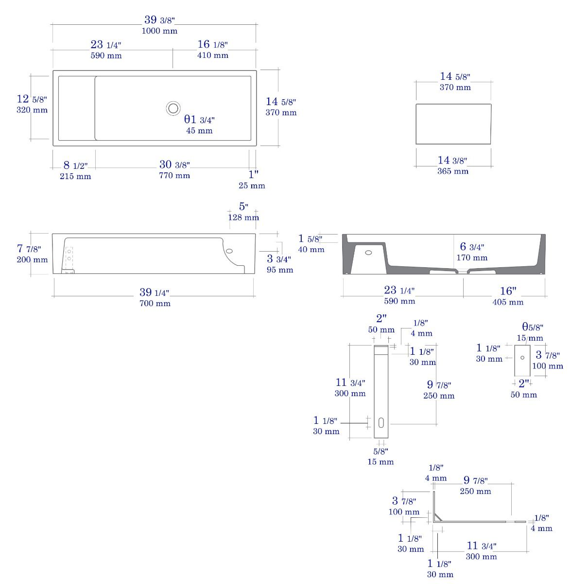 ALFI brand AB39TRBM 39" Black Matte Above Mount Fireclay Bathroom Trough Sink