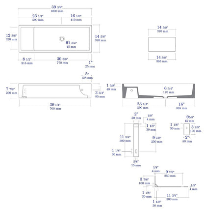 ALFI brand AB39TRBM 39" Black Matte Above Mount Fireclay Bathroom Trough Sink