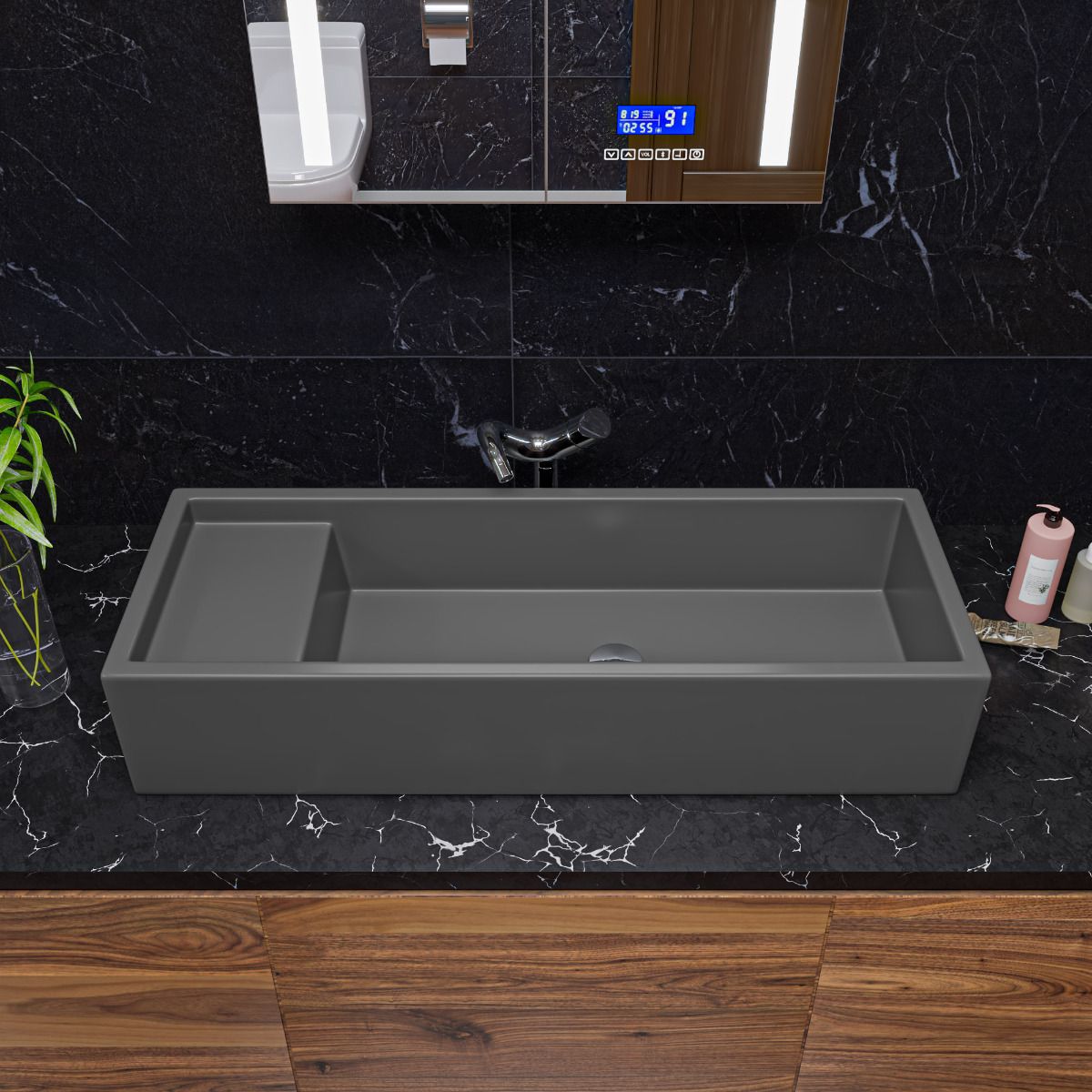 ALFI brand AB39TRGM 39" Grey Matte Above Mount Fireclay Bathroom Trough Sink