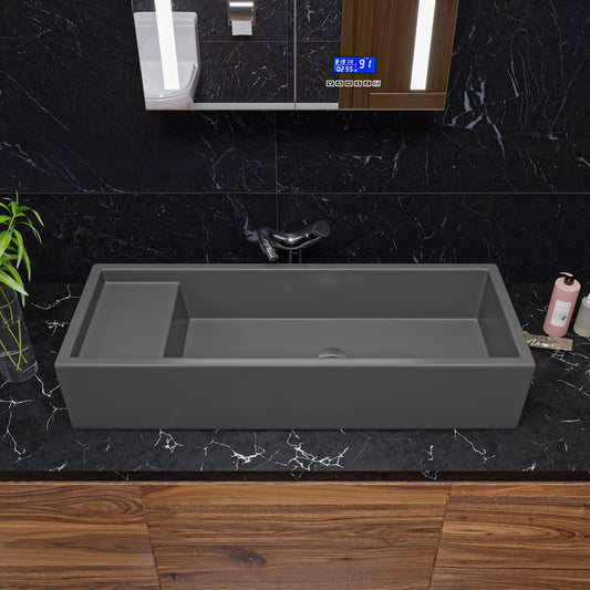 ALFI brand AB39TRGM 39" Grey Matte Above Mount Fireclay Bathroom Trough Sink
