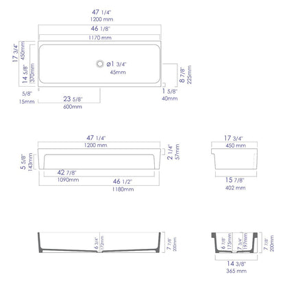 ALFI brand AB48TRBM 48" Black Matte Above Mount Fireclay Bathroom Trough Sink
