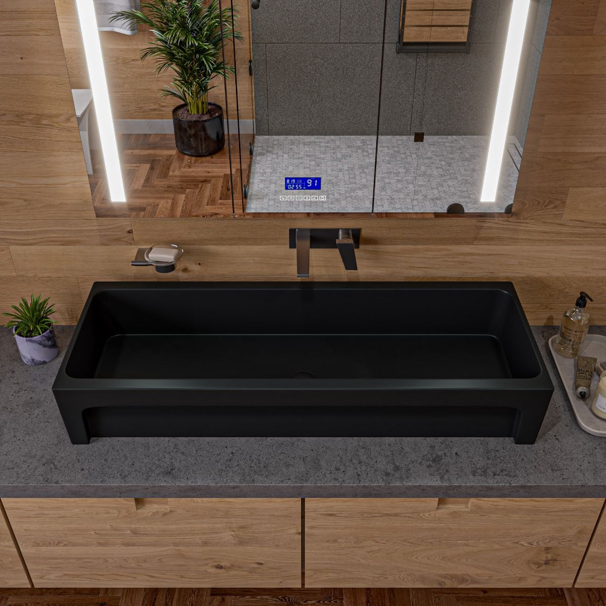 ALFI brand AB48TRBM 48" Black Matte Above Mount Fireclay Bathroom Trough Sink
