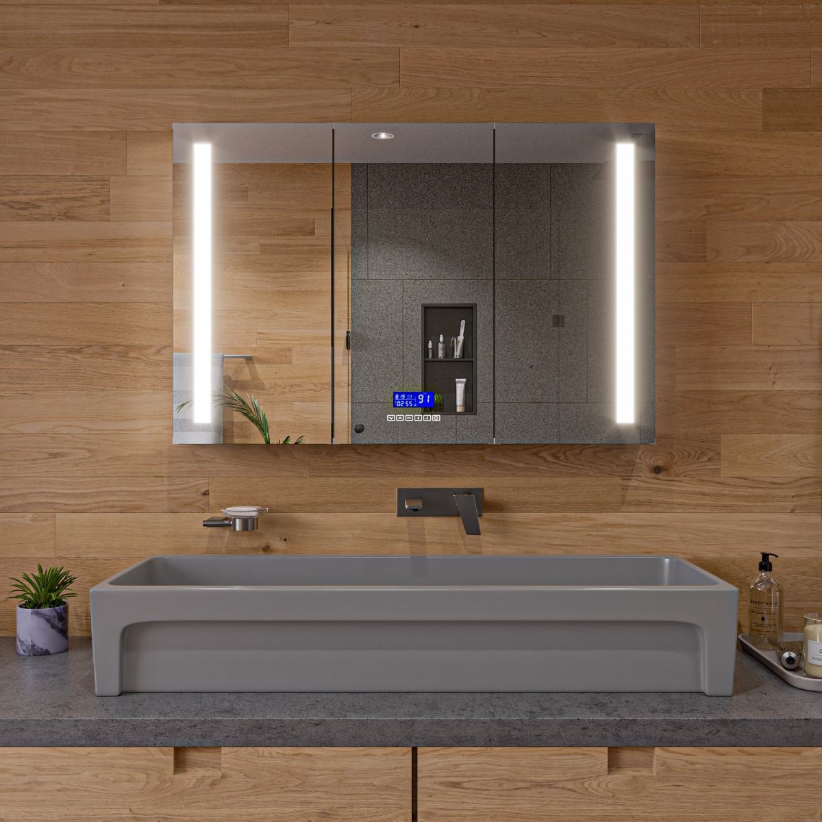 ALFI brand AB48TRGM 48" Grey Matte Above Mount Fireclay Bathroom Trough Sink