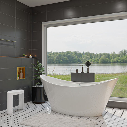ALFI brand AB8803 68 Inch White Oval Acrylic Free Standing Soaking Bathtub