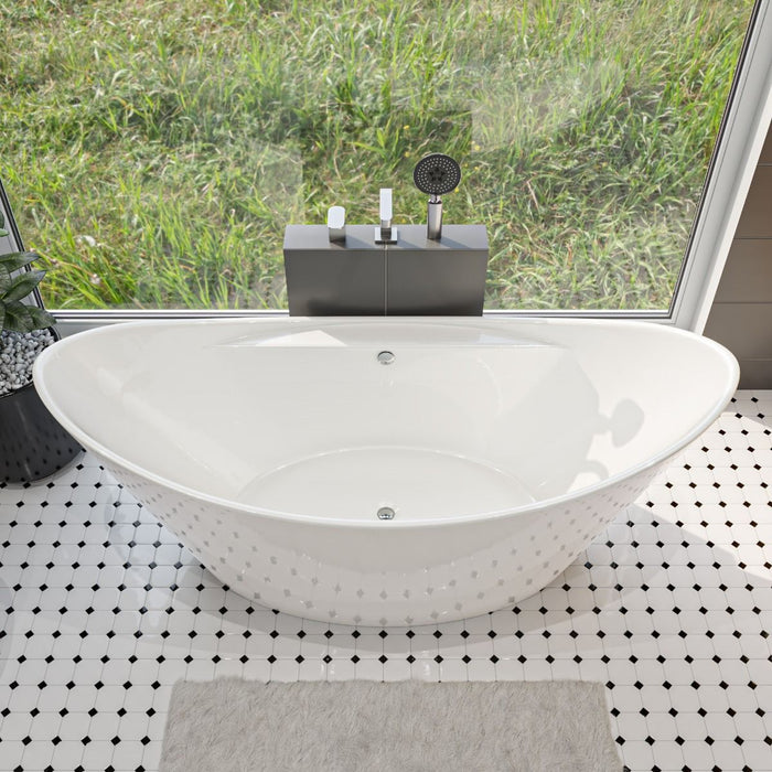 ALFI brand AB8803 68 Inch White Oval Acrylic Free Standing Soaking Bathtub