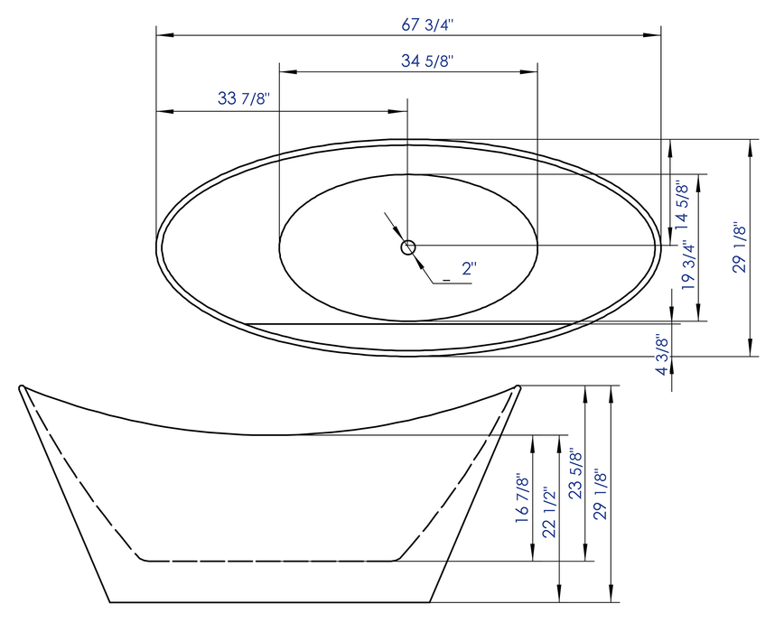 ALFI brand AB8803 68 Inch White Oval Acrylic Free Standing Soaking Bathtub