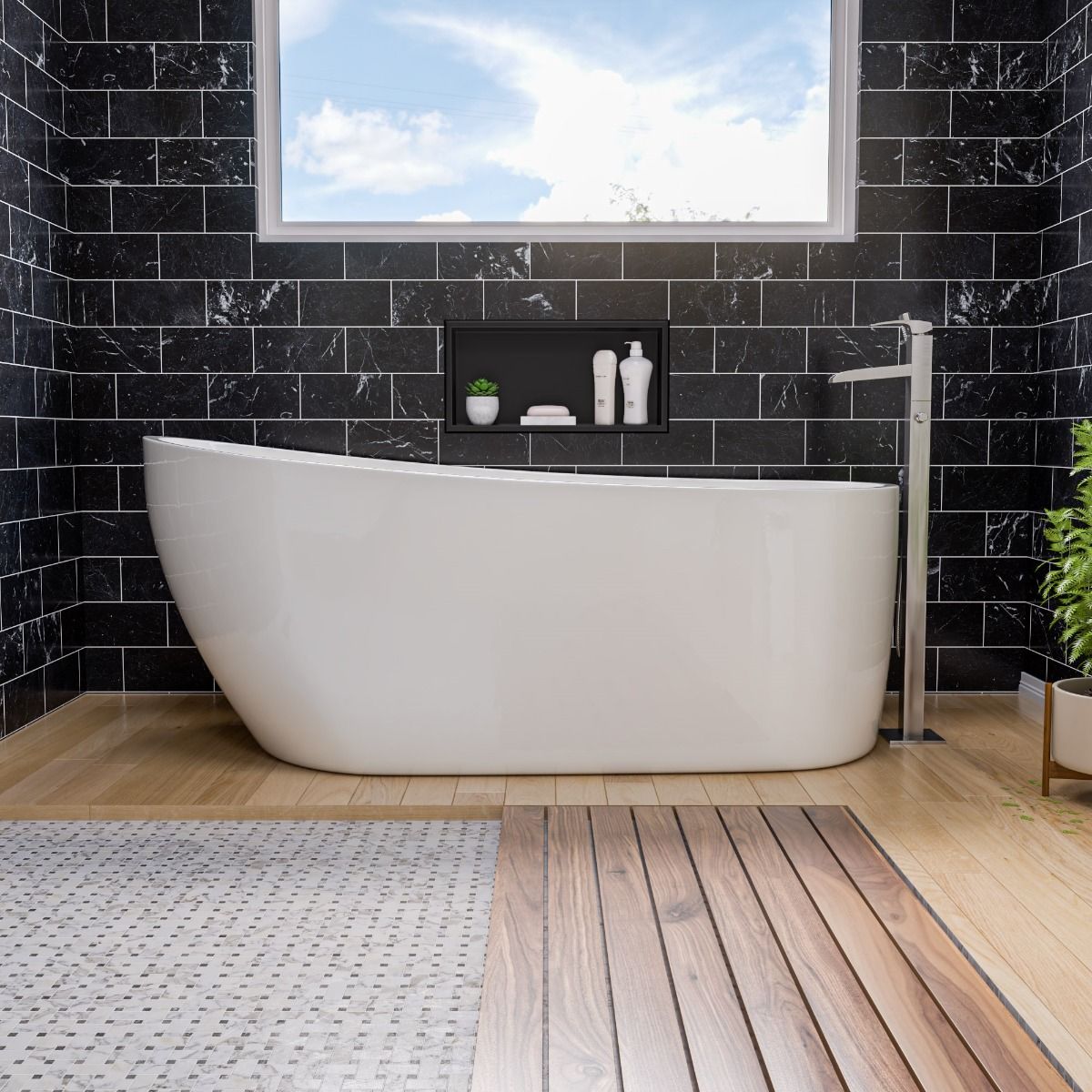 ALFI brand AB8826 68 Inch White Oval Acrylic Free Standing Soaking Bathtub