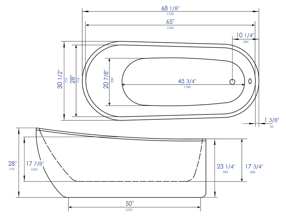 ALFI brand AB8826 68 Inch White Oval Acrylic Free Standing Soaking Bathtub