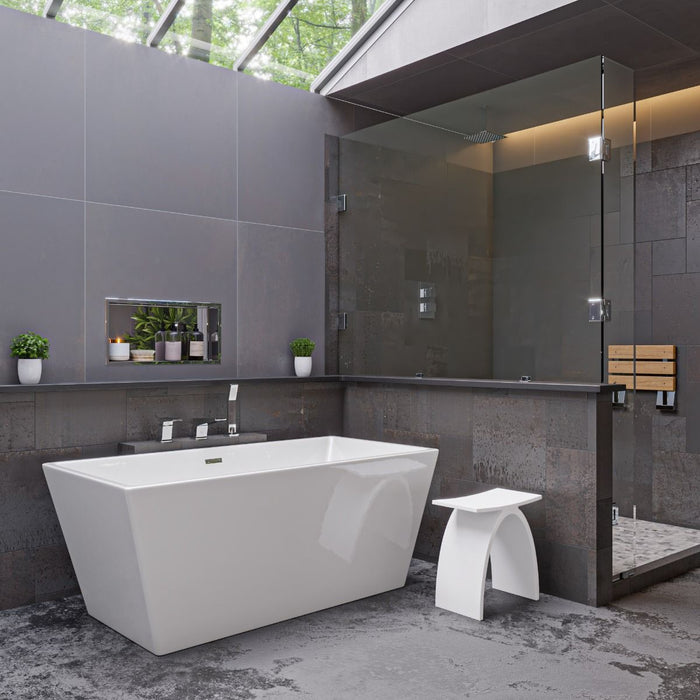 ALFI brand AB8833 59 Inch White Rectangular Free Standing Soaking Bathtub