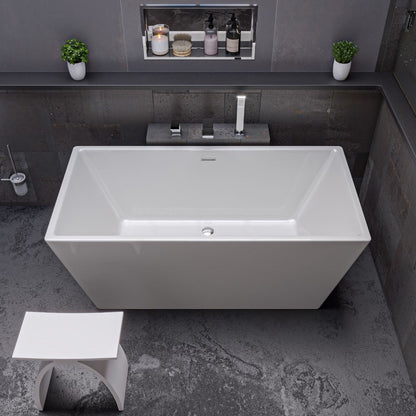 ALFI brand AB8833 59 Inch White Rectangular Free Standing Soaking Bathtub