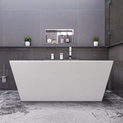 ALFI brand AB8833 59 Inch White Rectangular Free Standing Soaking Bathtub