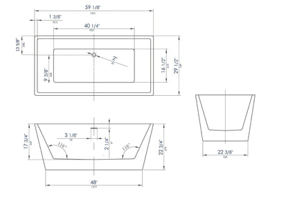 ALFI brand AB8833 59 Inch White Rectangular Free Standing Soaking Bathtub