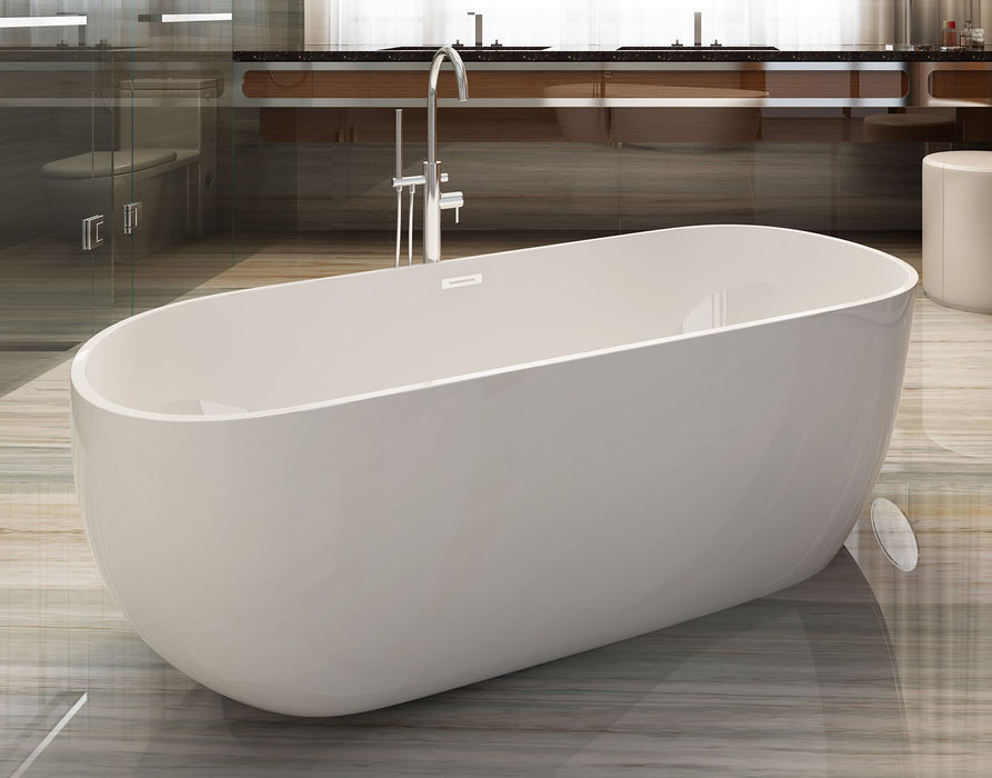 ALFI brand AB8838 59 Inch White Oval Acrylic Free Standing Soaking Bathtub