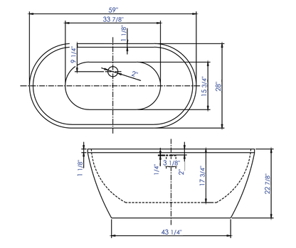 ALFI brand AB8838 59 Inch White Oval Acrylic Free Standing Soaking Bathtub