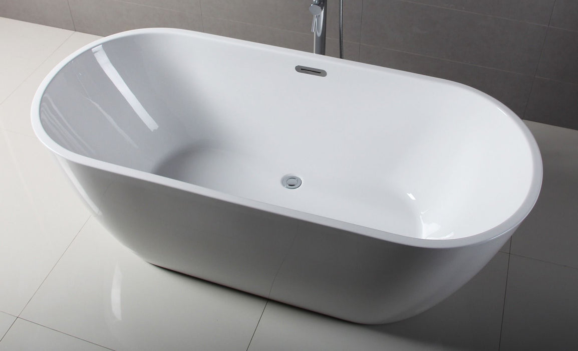 ALFI brand AB8839 67 Inch White Oval Acrylic Free Standing Soaking Bathtub