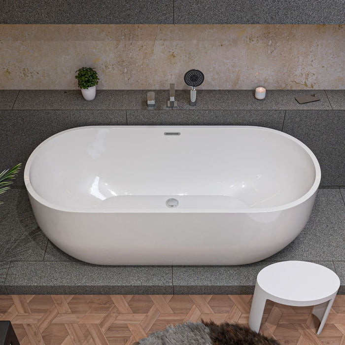 ALFI brand AB8839 67 Inch White Oval Acrylic Free Standing Soaking Bathtub
