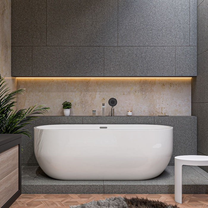 ALFI brand AB8839 67 Inch White Oval Acrylic Free Standing Soaking Bathtub