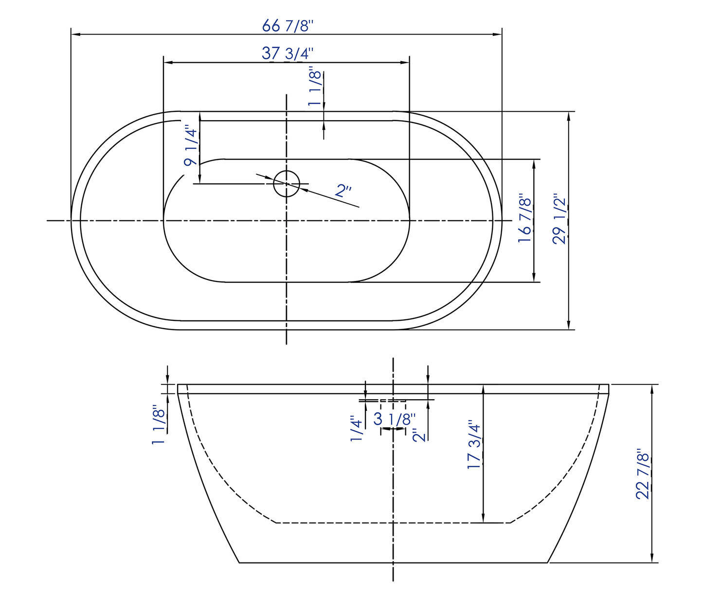 ALFI brand AB8839 67 Inch White Oval Acrylic Free Standing Soaking Bathtub
