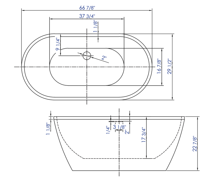 ALFI brand AB8839 67 Inch White Oval Acrylic Free Standing Soaking Bathtub