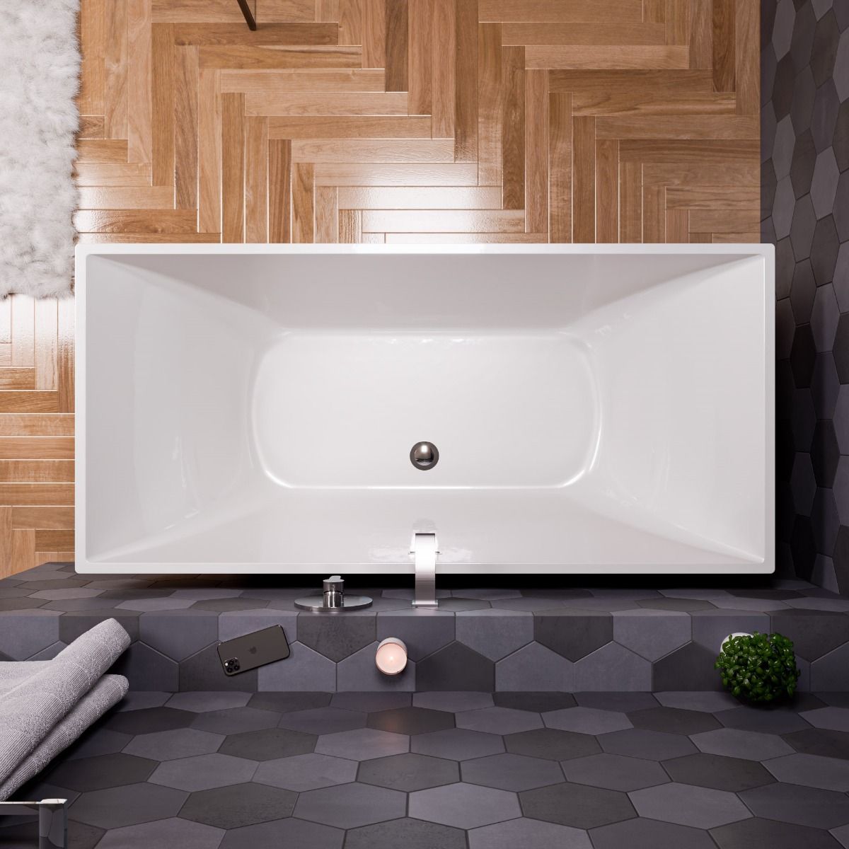 ALFI brand AB8840 67 Inch White Rectangular Acrylic Free Standing Soaking Bathtub