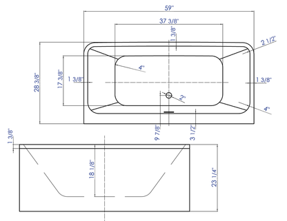ALFI brand AB8858 59 Inch White Rectangular Acrylic Free Standing Soaking Bathtub