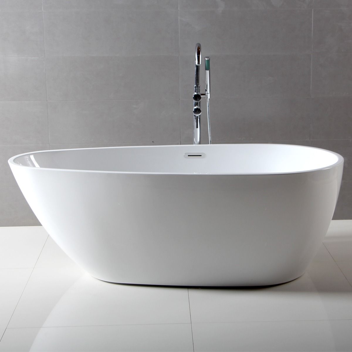 ALFI brand AB8861 59 Inch White Oval Acrylic Free Standing Soaking Bathtub