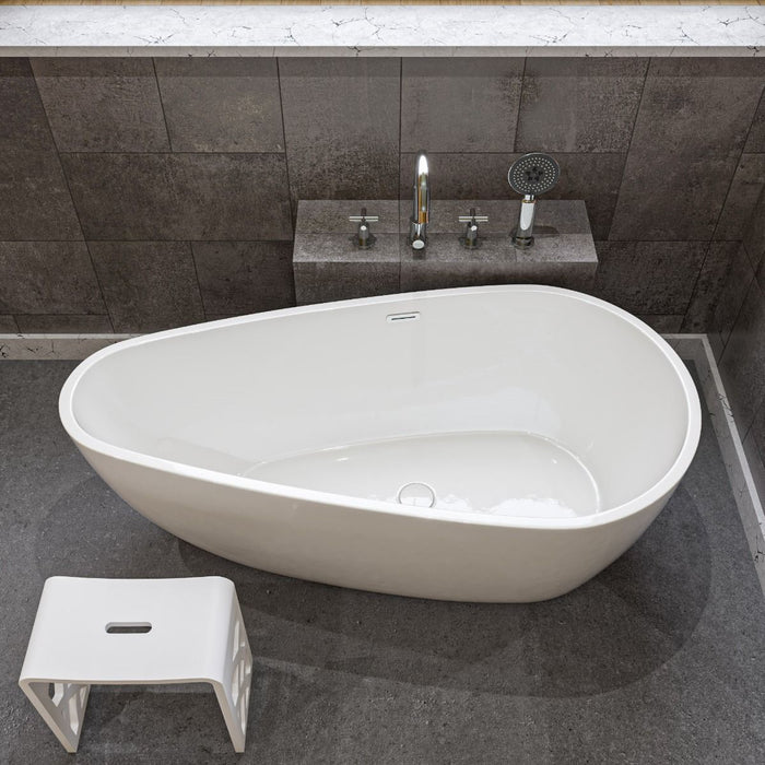 ALFI brand AB8861 59 Inch White Oval Acrylic Free Standing Soaking Bathtub