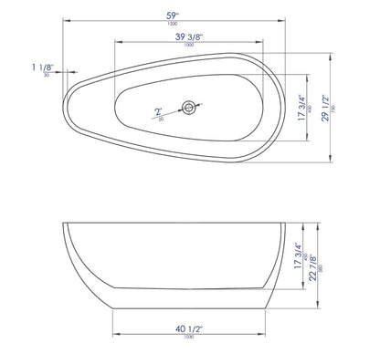 ALFI brand AB8862 59 Inch Black & White Oval Free Standing Soaking Bathtub