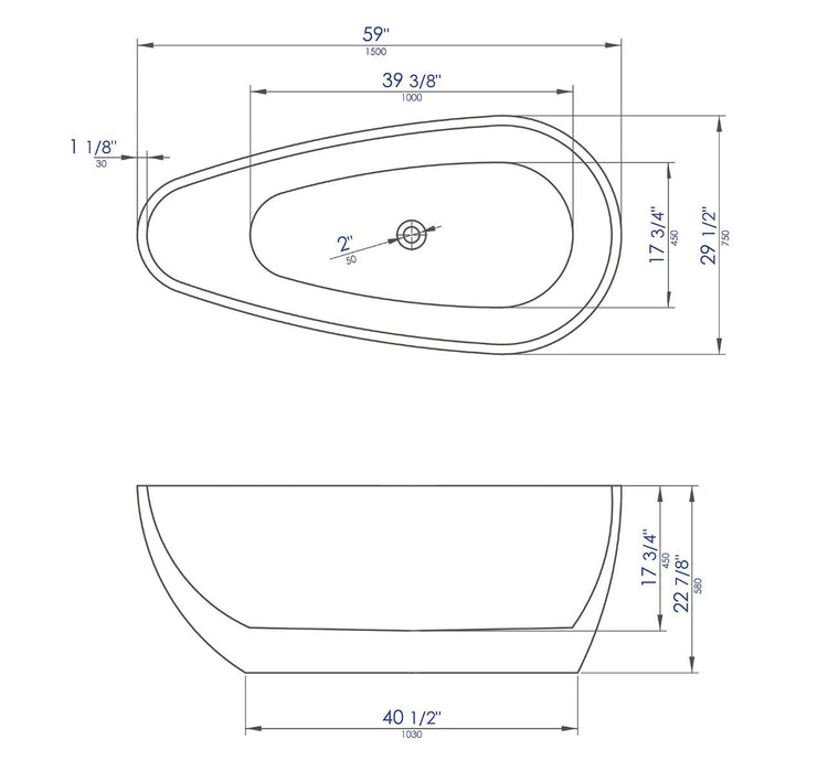 ALFI brand AB8862 59 Inch Black & White Oval Free Standing Soaking Bathtub