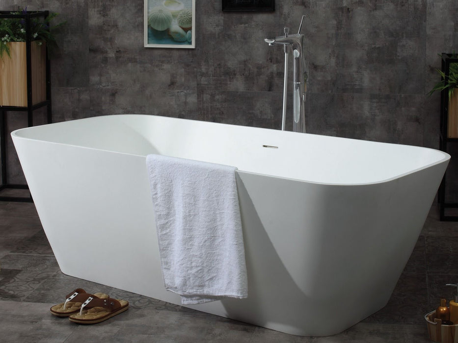 ALFI brand AB9952 67" White Rectangular Solid Surface Smooth Resin Soaking Bathtub