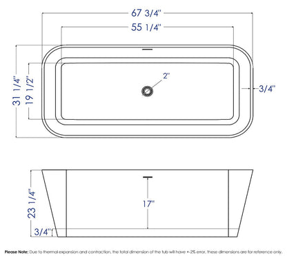 ALFI brand AB9952BM 67" Black & White Matte Rectangular Solid Surface Resin Soaking Bathtub