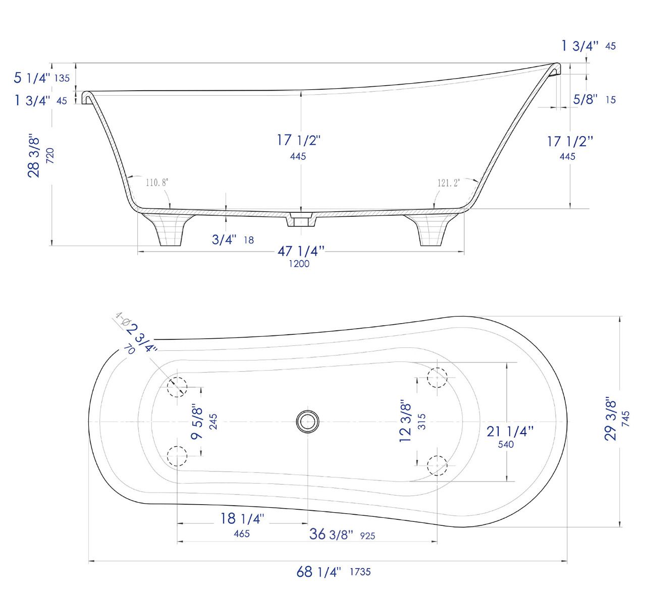 ALFI brand AB9960 67" White Matte Clawfoot Solid Surface Resin Bathtub