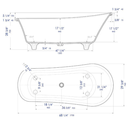 ALFI brand AB9960 67" White Matte Clawfoot Solid Surface Resin Bathtub