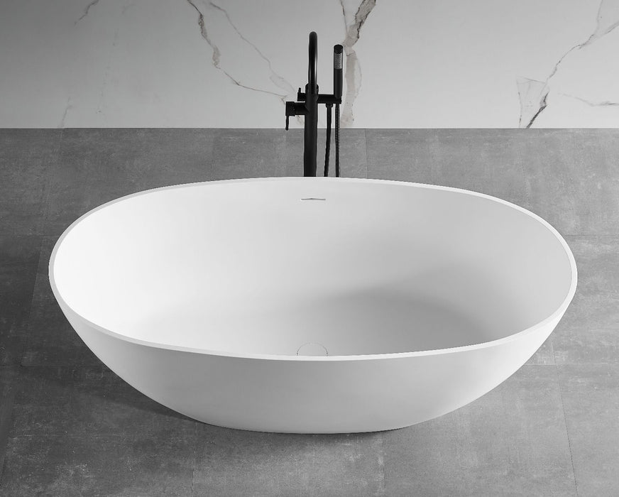 ALFI brand AB9975 59" White Oval Solid Surface Resin Soaking Bathtub