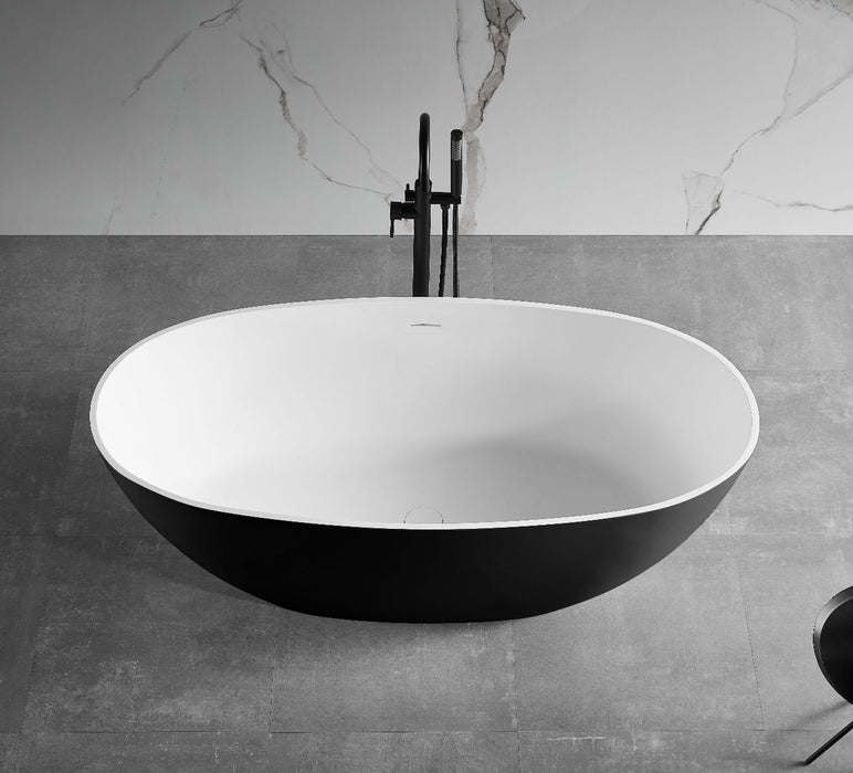 ALFI brand AB9975BM 59" Black & White Matte Oval Solid Surface Resin Soaking Bathtub