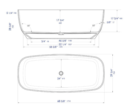 ALFI brand AB9980 67" White Matte Solid Surface Resin Bathtub