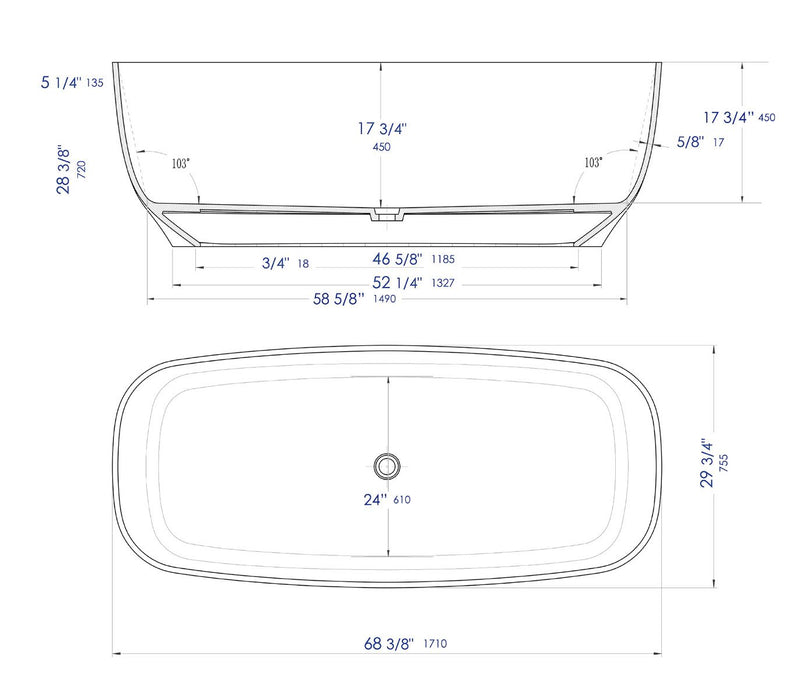ALFI brand AB9980 67" White Matte Solid Surface Resin Bathtub