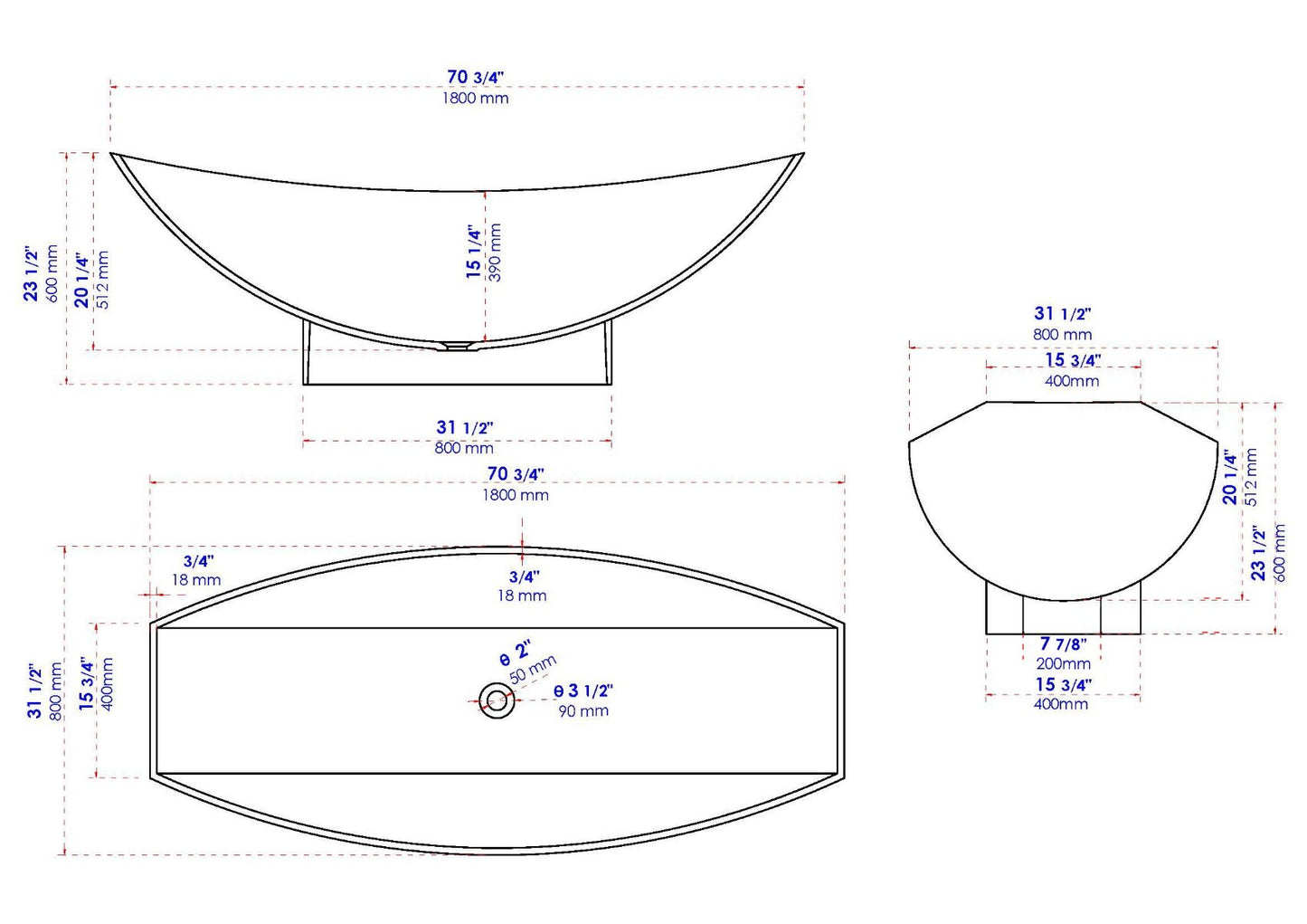 ALFI brand AB9991 White Matte 71" Solid Surface Resin Free Standing Hammock Style Bathtub