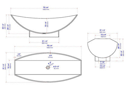 ALFI brand AB9991 White Matte 71" Solid Surface Resin Free Standing Hammock Style Bathtub