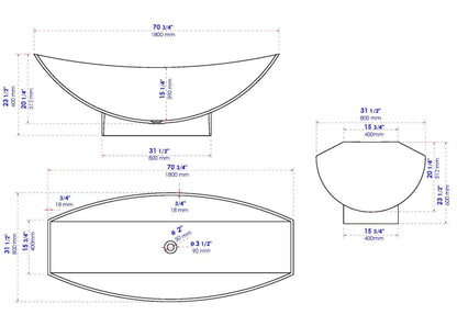 ALFI brand AB9991BM Black Matte 71" Solid Surface Resin Free Standing Hammock Style Bathtub