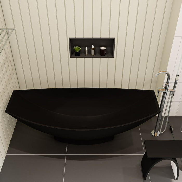 ALFI brand AB9991BM Black Matte 71" Solid Surface Resin Free Standing Hammock Style Bathtub