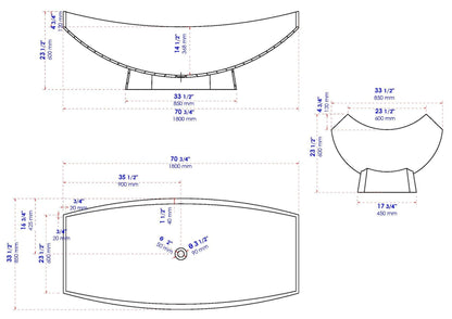 ALFI brand AB9992 White Matte 71" Solid Surface Resin Free Standing Hammock Style Bathtub